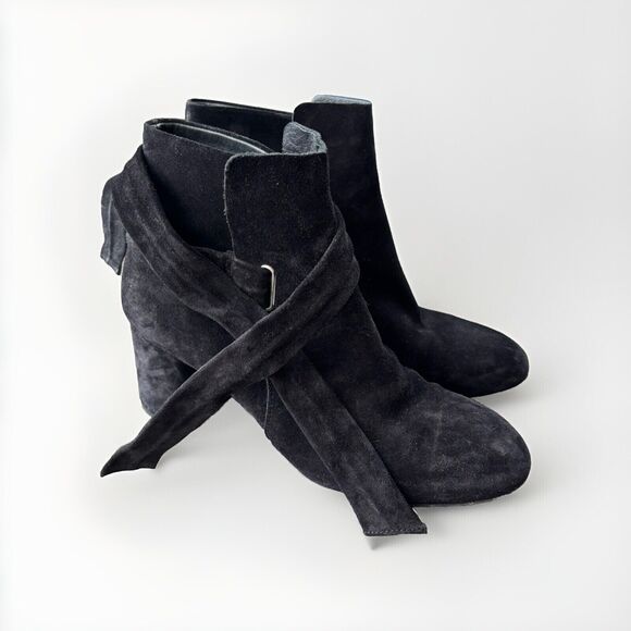 Rag & Bone Black Suede Wrap Booties Size 7.5 Heeled Boots 38 - Picture 8 of 8